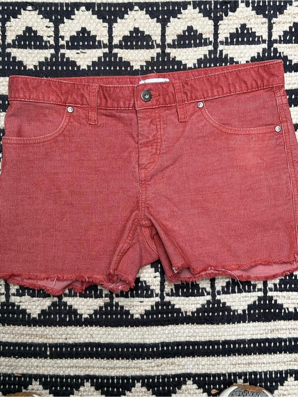 Carve Designs Distressed Coral-Red Corduroy Shorts 4”